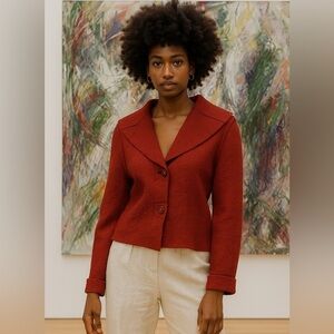 Enticement Vintage 90’s Red Boiled Wool Cropped Jacket, Lagenlook, Artsy, M
